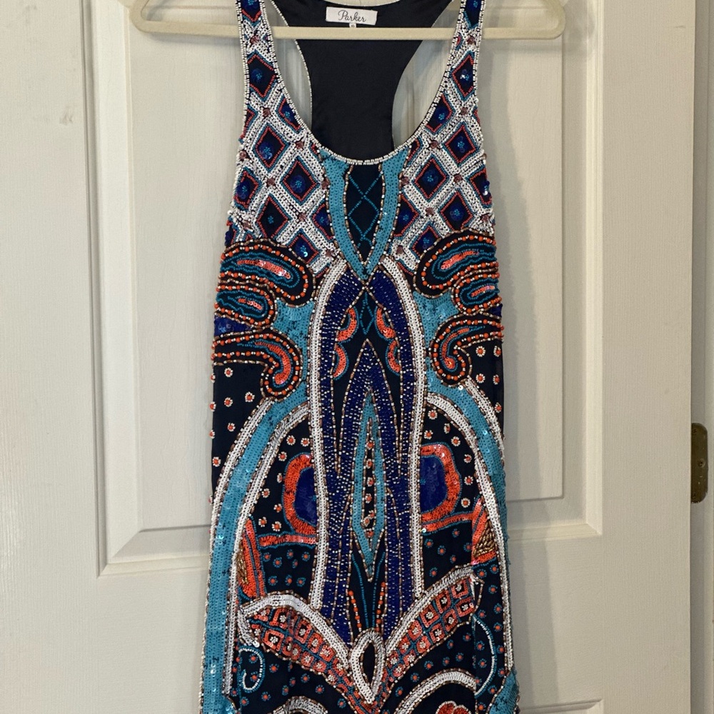Parker Fully Beaded Racerback Mini Dress NWOT - Picture 4 of 5